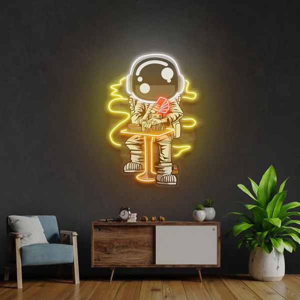 Astronaut Playing A Game Of Poker In Space Artwork Led Neon Sign