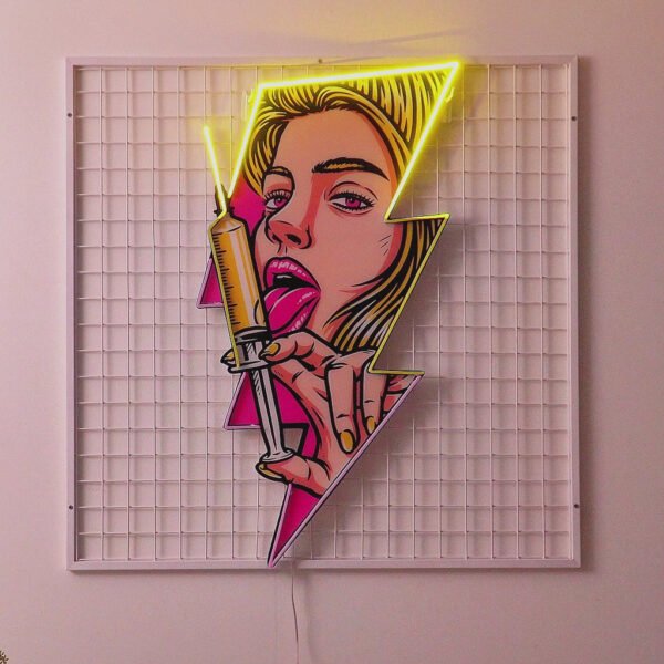 Beautiful Woman Is Holding An Injection LED Neon Sign Light Pop Art - Image 2