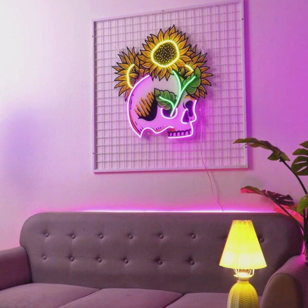 Skull Sun Flowers LED Neon Sign Light Pop Art - Image 2