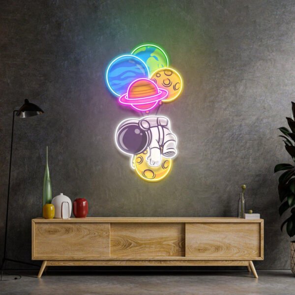 Astronaut Hugging Planet Led Neon Acrylic Artwork - Image 4