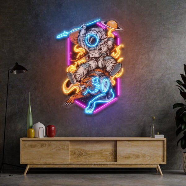 Astronaut Riding Tiger Led Neon Acrylic Artwork - Image 3