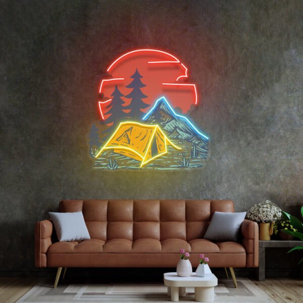 Camping Under Red Moon LED Neon Sign Light Pop Art - Image 4
