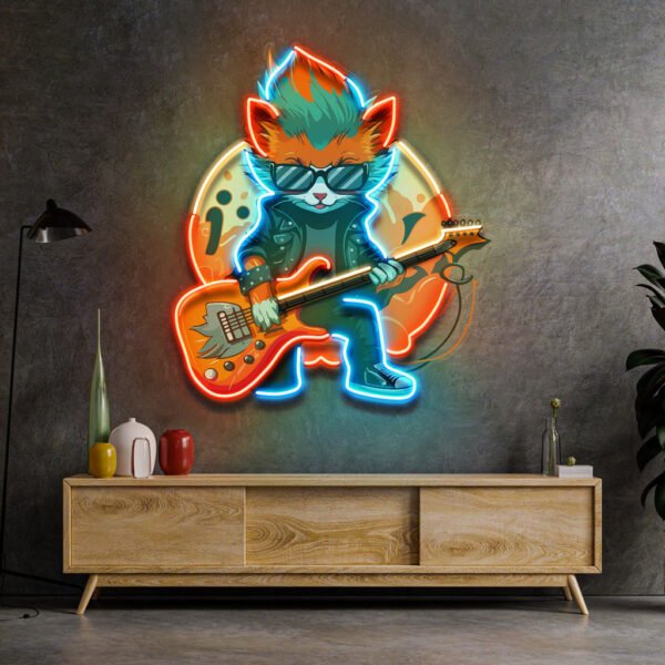 Cat Character With Guitar LED Neon Sign Light Pop Art - Image 4
