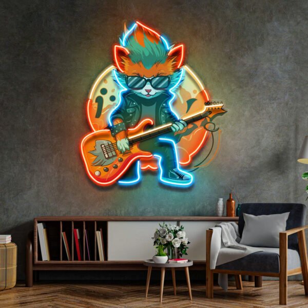Cat Character With Guitar LED Neon Sign Light Pop Art - Image 2