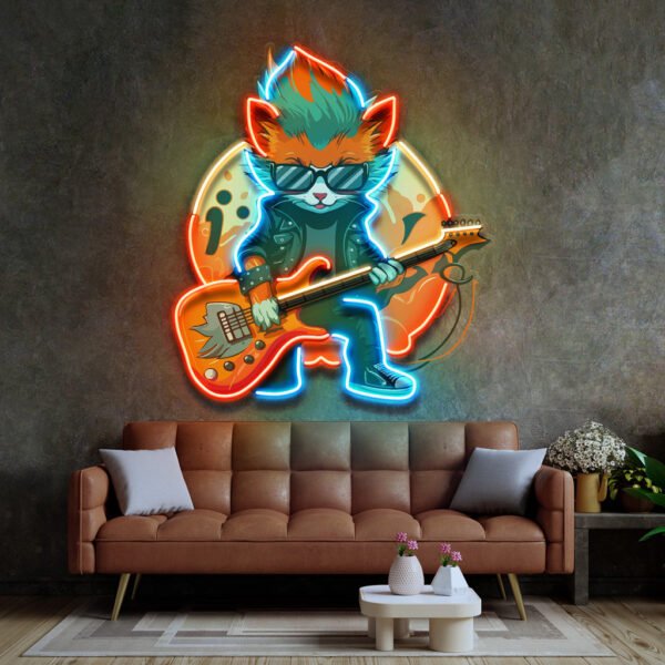 Cat Character With Guitar LED Neon Sign Light Pop Art - Image 3