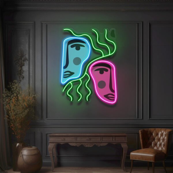 Colorful Two Faces Abstract Art LED Neon Sign Light - Image 4