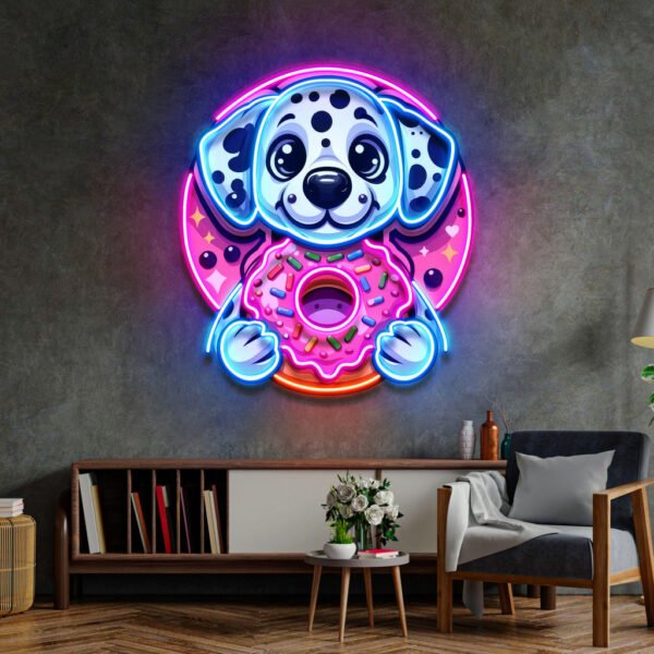 Cute Dog Hugging Donut LED Neon Sign Light Pop Art - Image 2