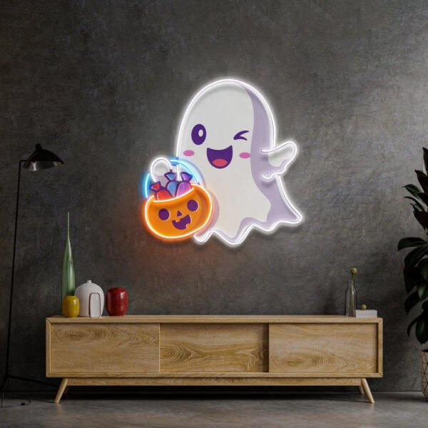 Cute Ghostface Giving Treats LED Neon Sign Light Pop Art - Image 2
