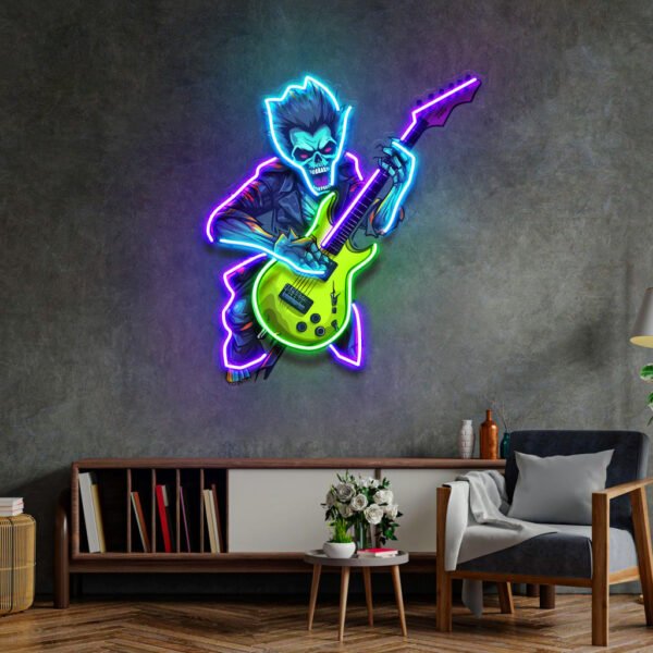 Cute Zombie Playing Electric Guitar LED Neon Sign Light Pop Art - Image 2