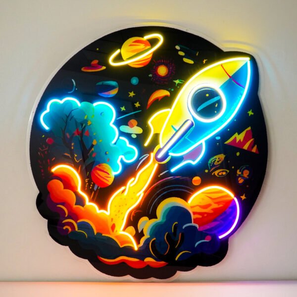 Rocket Launching Universe LED Neon Sign Light Pop Art - Image 3