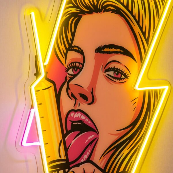 Beautiful Woman Is Holding An Injection LED Neon Sign Light Pop Art - Image 3