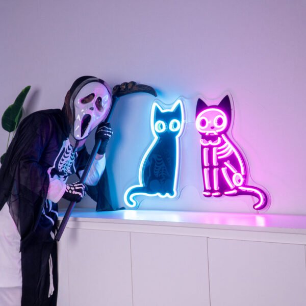 Black Cat Skeleton LED Neon Sign Light Pop Art - Image 4