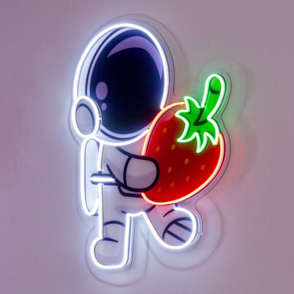 Astronaut Holding Strawberry Led Neon Acrylic Artwork - Image 4
