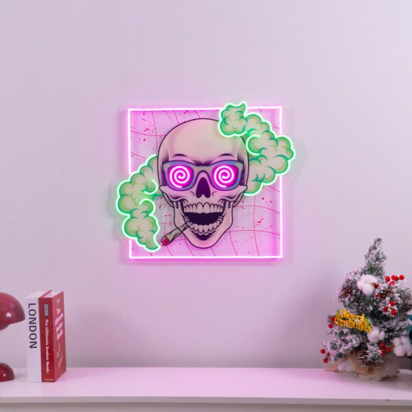 Smoking High Skull LED Neon Sign Light Pop Art - Image 2