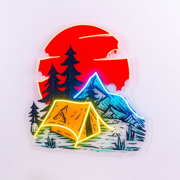 Camping Under Red Moon LED Neon Sign Light Pop Art - Image 3