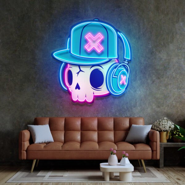 Skull and Headphones Led Neon Acrylic Artwork - Image 3