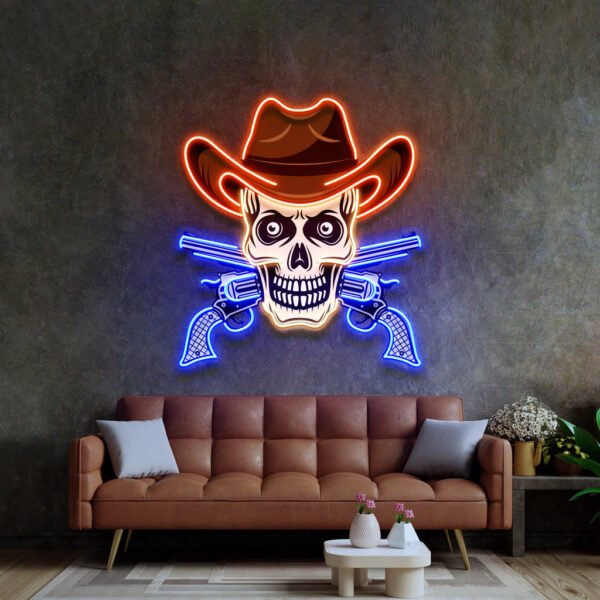 Skull In Cowboy Hat LED Neon Sign Light Pop Art - Image 2