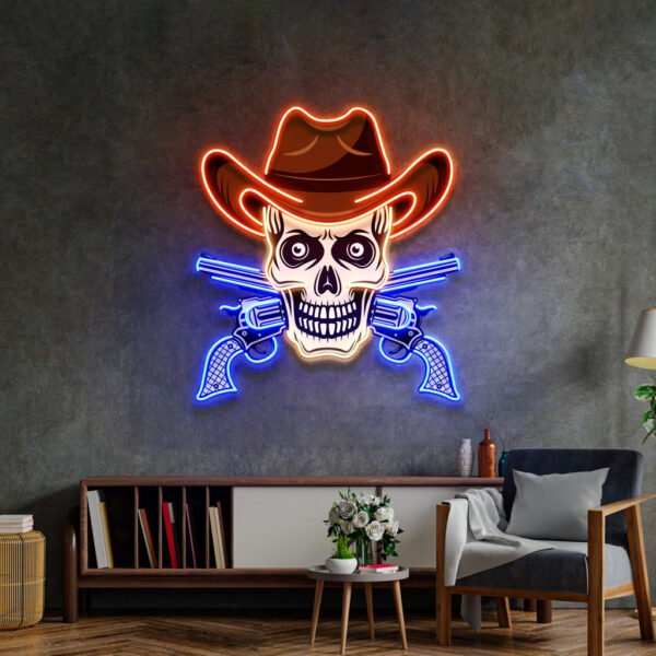 Skull In Cowboy Hat LED Neon Sign Light Pop Art - Image 4