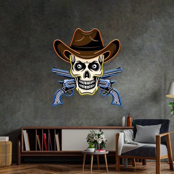 Skull In Cowboy Hat LED Neon Sign Light Pop Art - Image 4