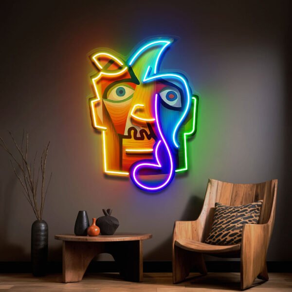 Square Face Man Portrait Painting Abstract Art LED Neon Sign Light Pop Art - Image 3