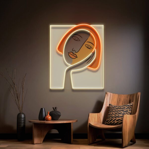 Thinking Girl Face Abstract Art LED Neon Sign Light - Image 3