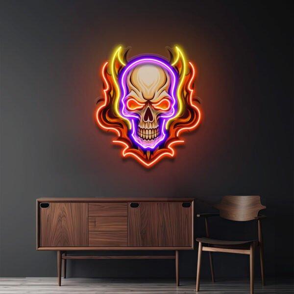 Angry Fire Skull LED Neon Sign Light Pop Art - Image 2