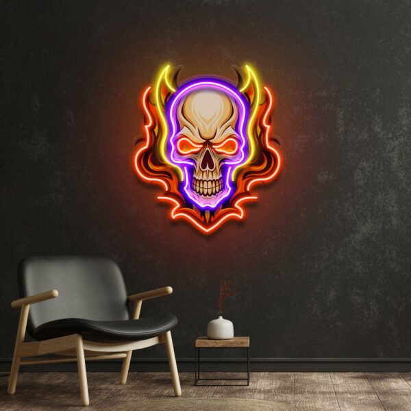 Angry Fire Skull LED Neon Sign Light Pop Art - Image 3