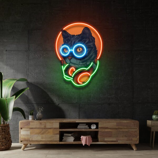 Cat Headphone LED Neon Sign Light Pop Art - Image 2