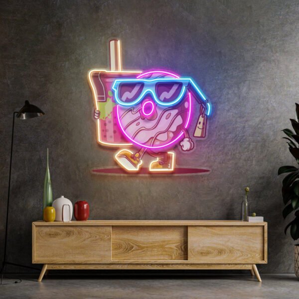 Cool Donut Holding a Tea Cup LED Neon Sign Light Pop Art - Image 3