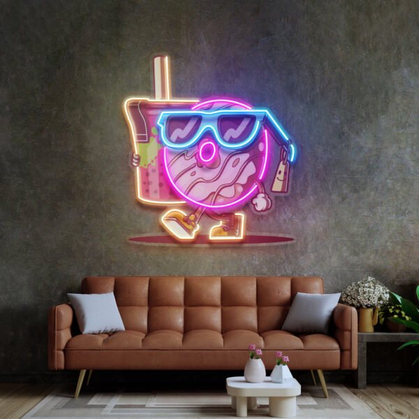 Cool Donut Holding a Tea Cup LED Neon Sign Light Pop Art - Image 4