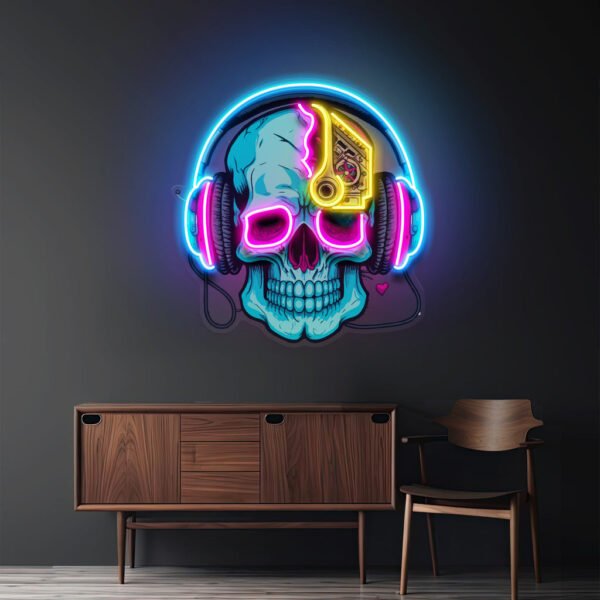 Electric Headphone Skull LED Neon Sign Light Pop Art - Image 2