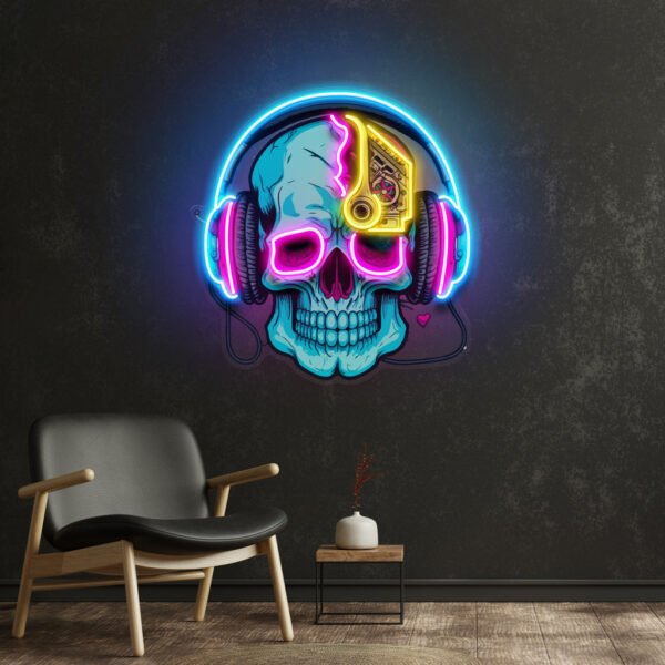 Electric Headphone Skull LED Neon Sign Light Pop Art - Image 3