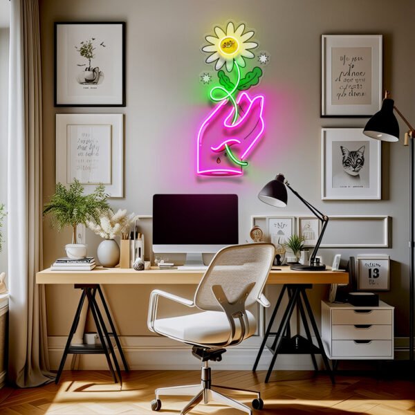 Hand Holding Flower LED Neon Sign Light Pop Art - Image 3