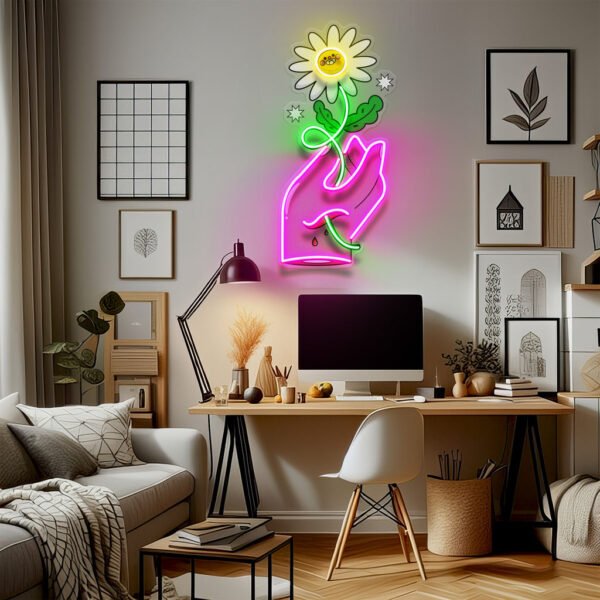 Hand Holding Flower LED Neon Sign Light Pop Art - Image 4