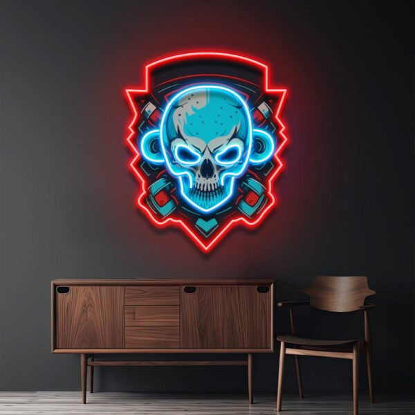 Shield Monkey Skull LED Neon Sign Light Pop Art - Image 3